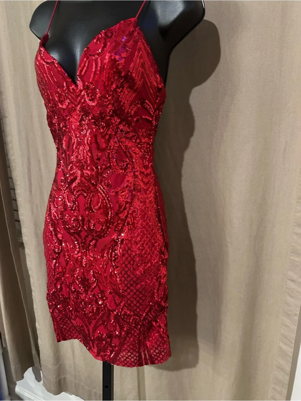 B Darlin Red Sequin Mini Dress with V-Neck